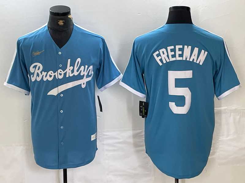 Men%27s Brooklyn Dodgers #5 Freddie Freeman Light Blue Cooperstown Collection Cool Base Jersey->los angeles dodgers->MLB Jersey